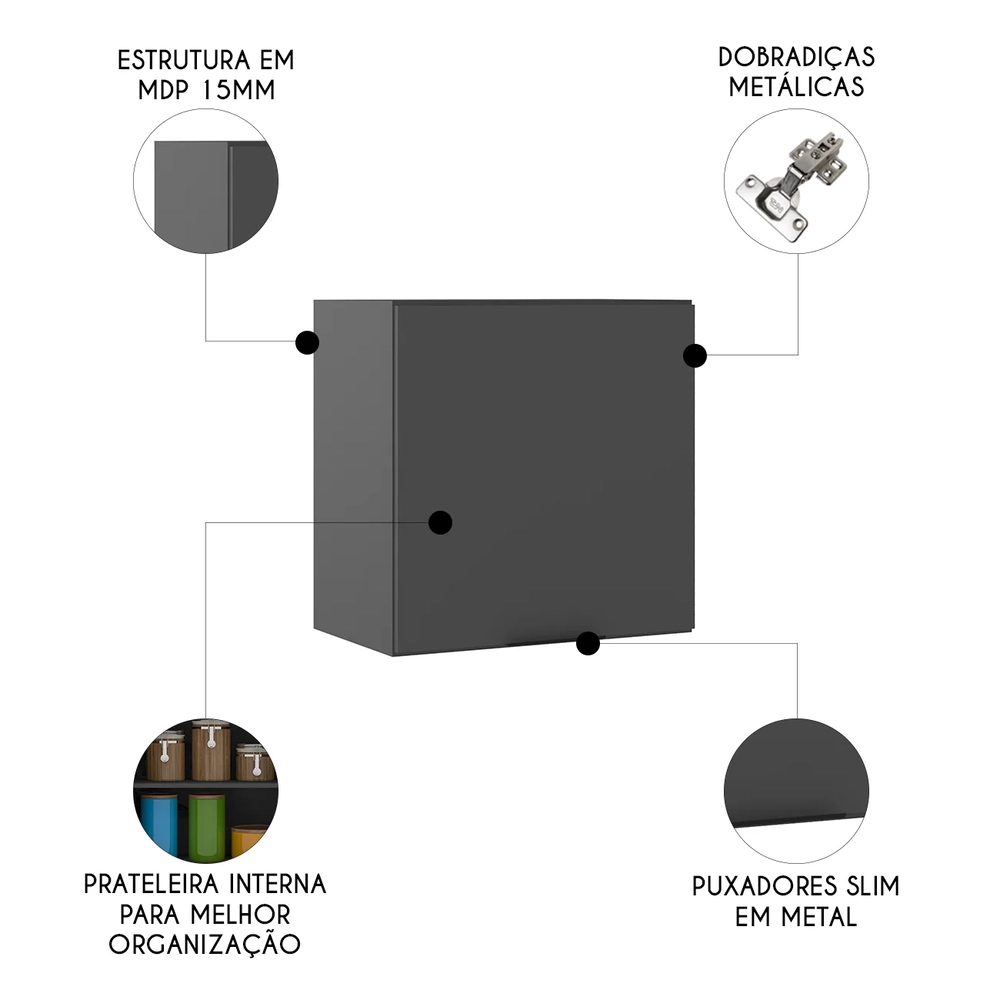 Armário de Cozinha Aéreo 58cm Grace Grafite Z44             - Mpozenato