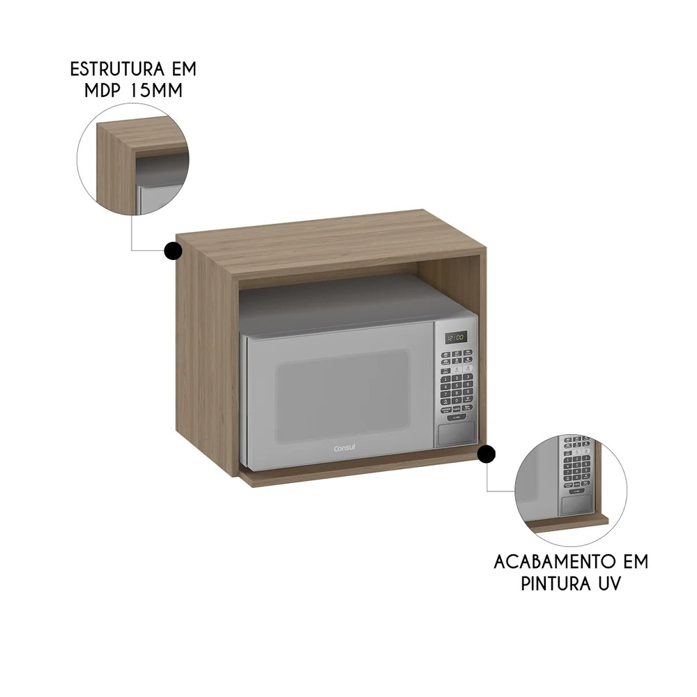 Suporte Micro-ondas Forno 58cm Aéreo Grace Carvalho Oak Z44 - Mpozenato