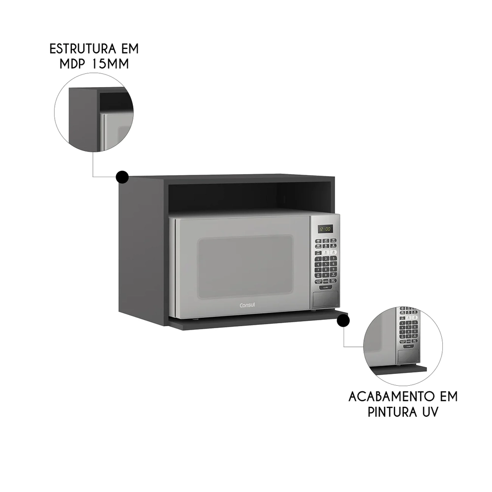 Suporte Micro-ondas Forno 58cm Aéreo Grafite Z44            - Mpozenato