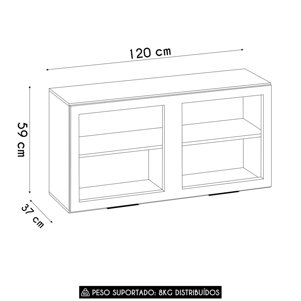 Armário Aéreo 120cm 2 Portas de Vidro Grace Grafite Z44     - Mpozenato