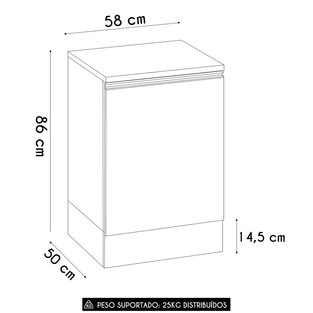 Balcão de Cozinha 58cm 1 Porta Grace Carvalho Oak/Off White Z44 - Mpozenato