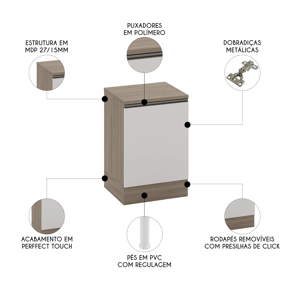 Balcão de Cozinha 58cm 1 Porta Grace Carvalho Oak/Off White Z44 - Mpozenato