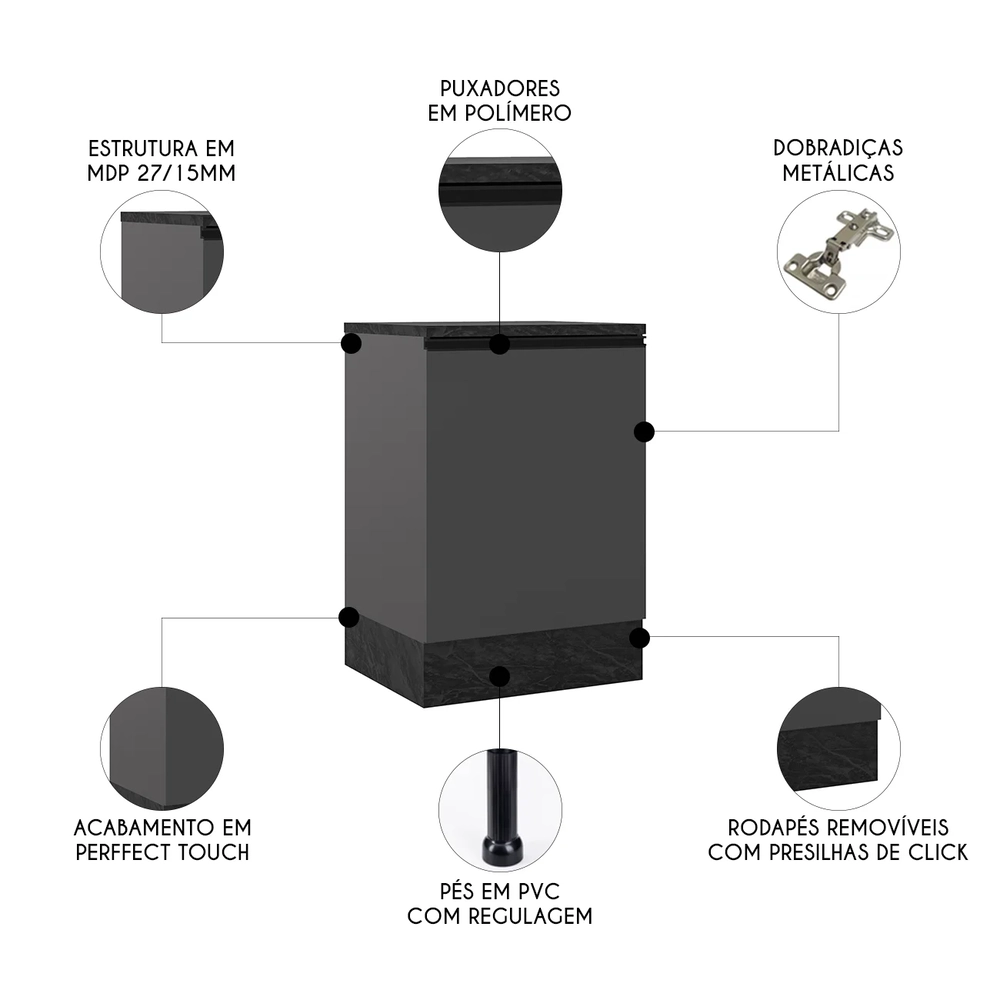 Balcão de Cozinha 58cm 1 Porta Grace Grafite Z44            - Mpozenato