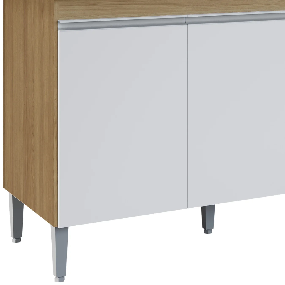 Balcão de Cozinha com Pia Inox 120cm Manu Amêndoa/Branco    - AJL Móveis