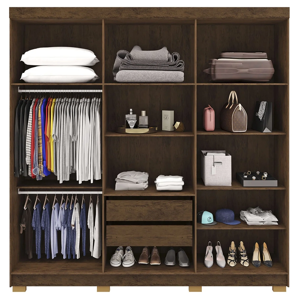 Guarda Roupa Casal 218cm 6 Portas Elegance Imbuia/Champanhe - Vila Rica