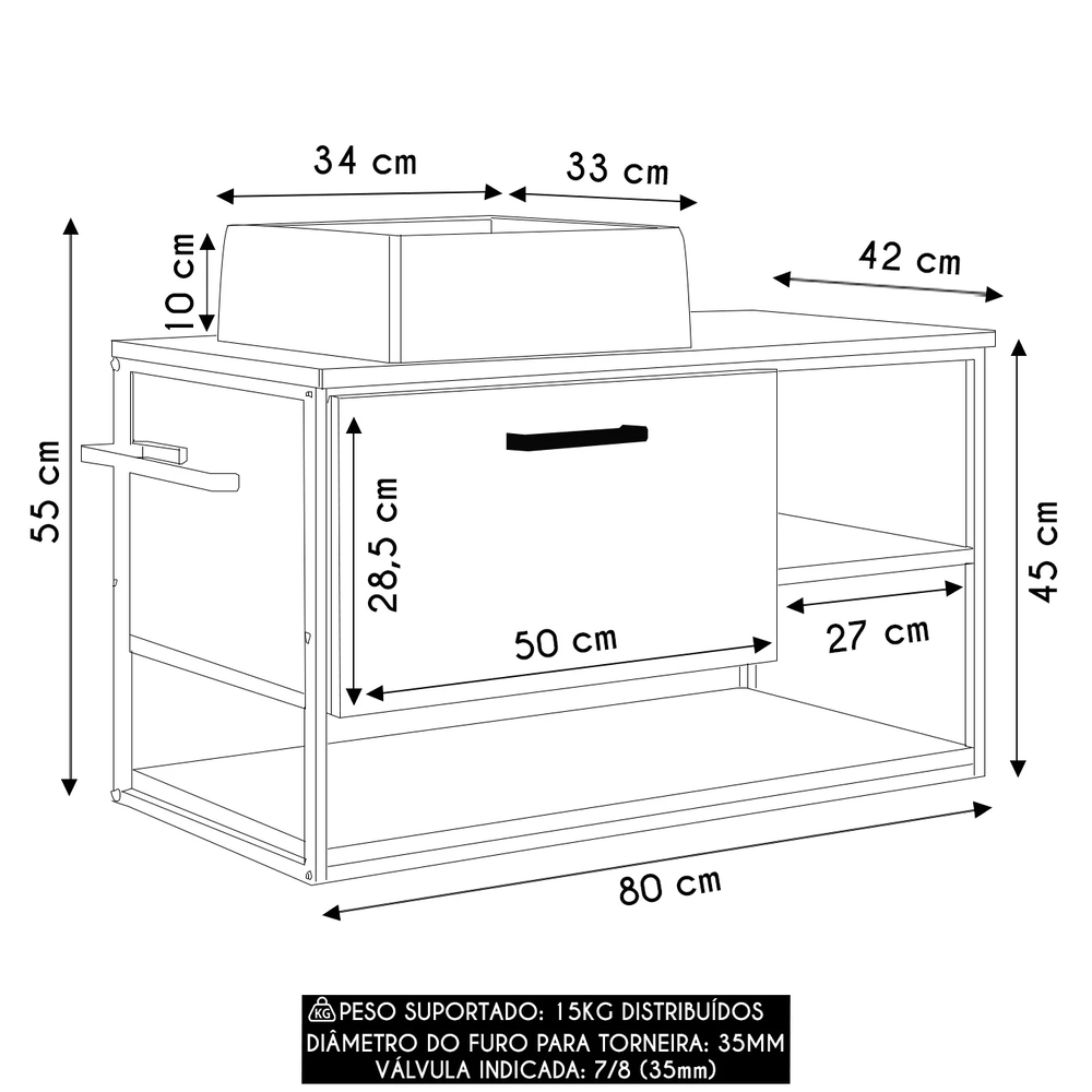 Gabinete de Banheiro Suspenso 80cm com Cuba Yuri Grafite Z54 - Mpozenato