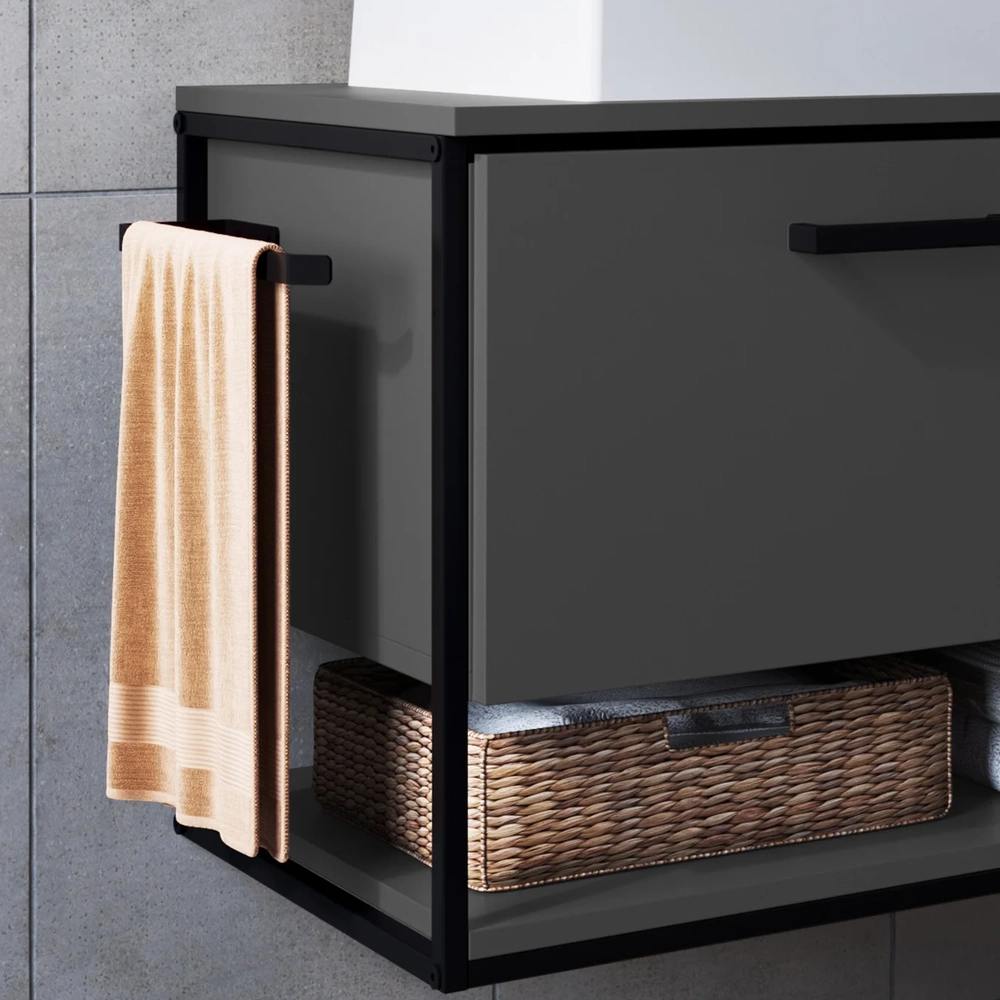 Gabinete de Banheiro Suspenso 80cm com Cuba Yuri Grafite Z54 - Mpozenato