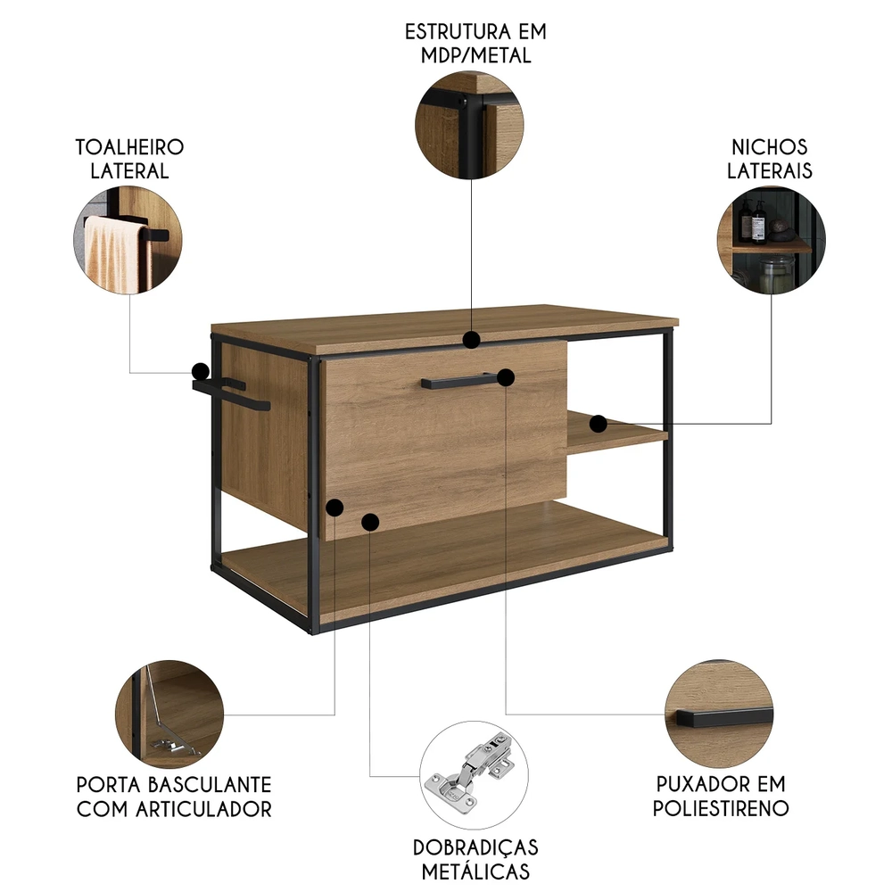 Gabinete de Banheiro Suspenso 80cm Para Cuba Yuri Mel Z54   - Mpozenato