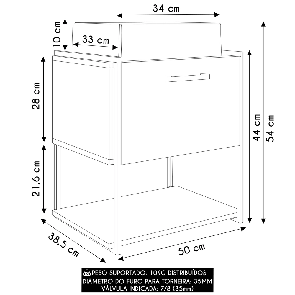 Gabinete de Banheiro Suspenso 50cm com Cuba Moly Branco Z54 - Mpozenato
