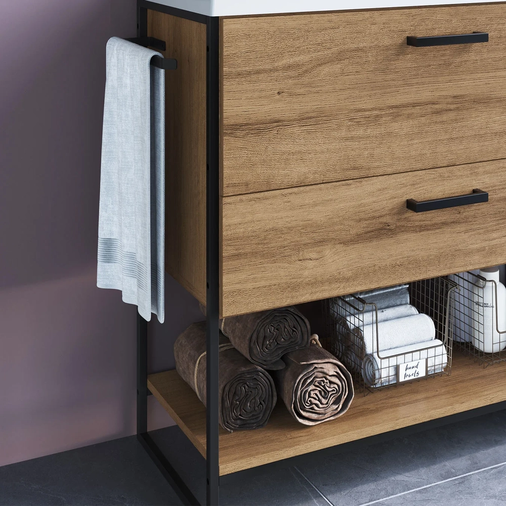 Gabinete de Banheiro 80cm Industrial com Pia Zaqui Mel Z54 - Mpozenato