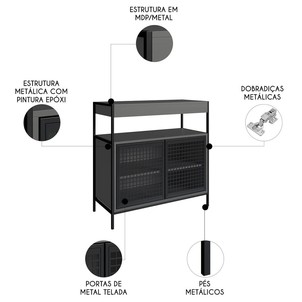 Gabinete de Banheiro 80cm Industrial Para Cuba Liny Grafite Z54 - Mpozenato