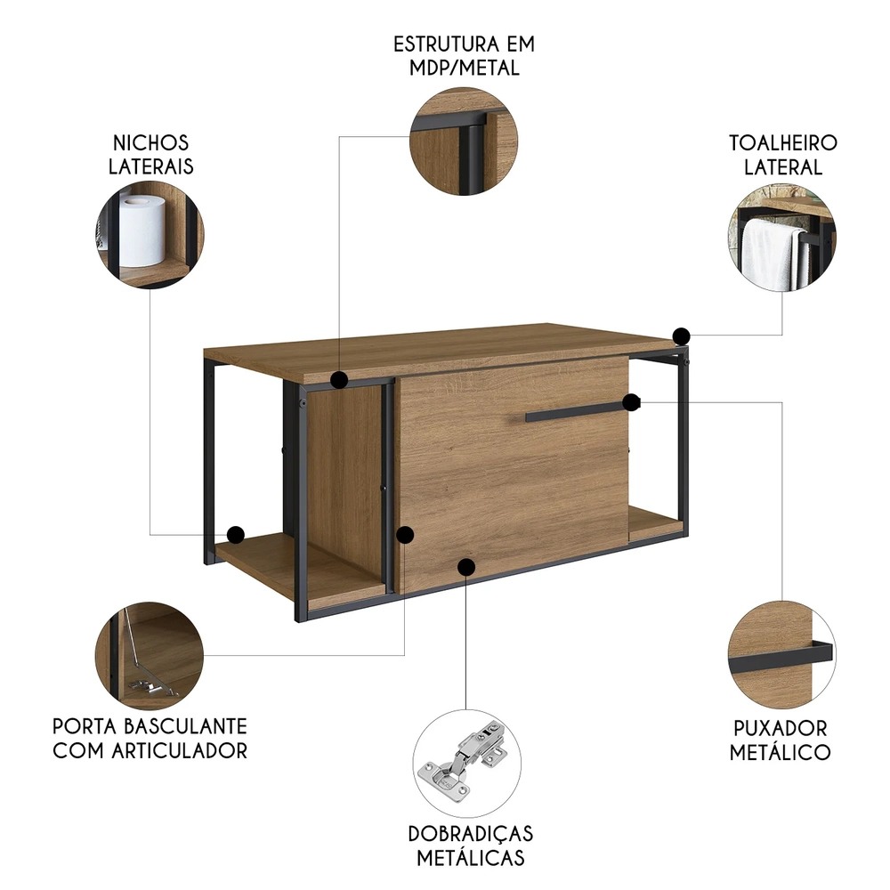 Gabinete de Banheiro Suspenso 80cm Para Cuba Ripy Mel Z54   - Mpozenato