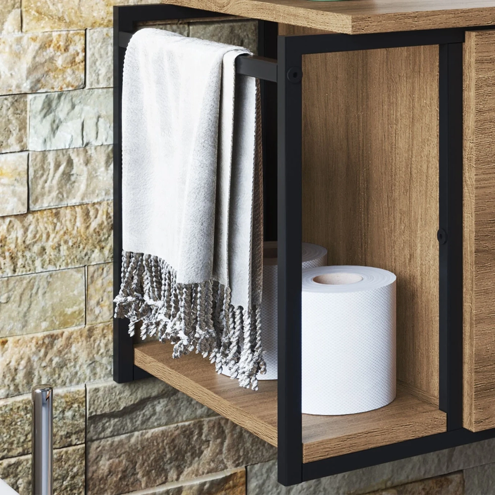 Gabinete Banheiro Suspenso 80cm Cuba Quadrada Ripy Mel/Branco Z54 - Mpozenato