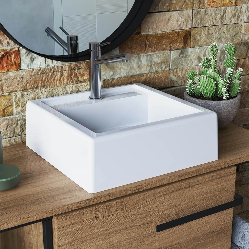 Gabinete Banheiro Suspenso 80cm Cuba Quadrada Ripy Mel/Branco Z54 - Mpozenato