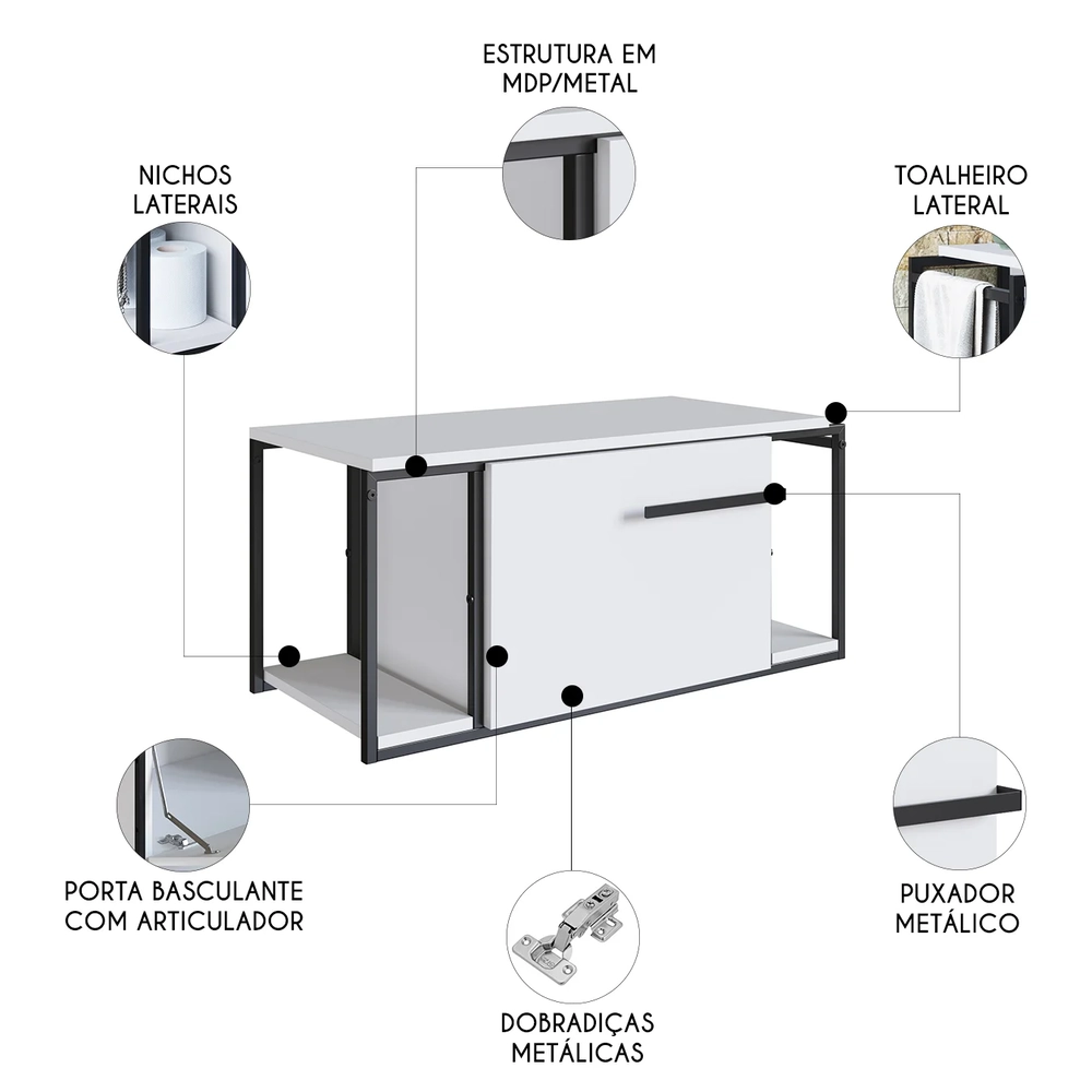Gabinete de Banheiro Suspenso 80cm Para Cuba Ripy Branco Z54 - Mpozenato