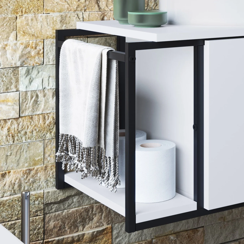 Gabinete Banheiro Suspenso 80cm Cuba Oval Ripy Branco Z54   - Mpozenato