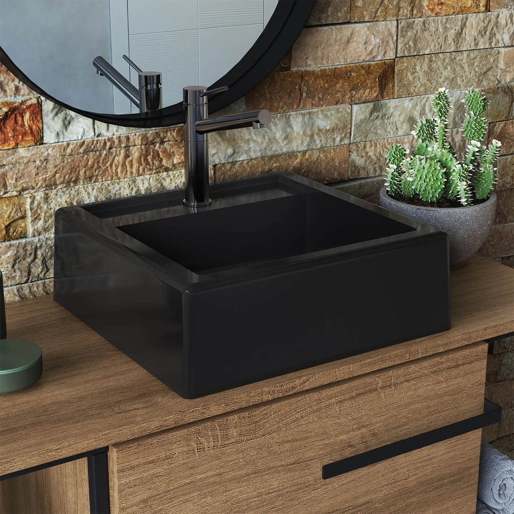 Gabinete Banheiro Suspenso 80cm Cuba Quadrada Ripy Mel/Preto Z54 - Mpozenato