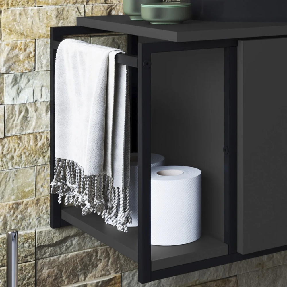 Gabinete Banheiro Suspenso 80cm Cuba Oval Ripy Grafite/Preto Z54 - Mpozenato