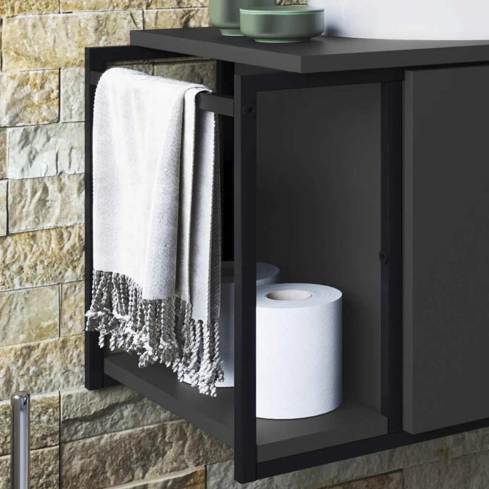 Gabinete Banheiro Suspenso 80cm Cuba Oval Ripy Grafite/Branco Z54 - Mpozenato