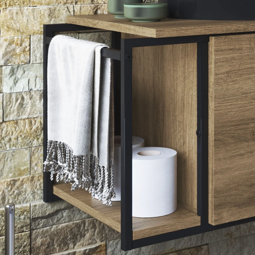 Gabinete Banheiro Suspenso 80cm Cuba Oval Ripy Mel/Preto Z54 - Mpozenato