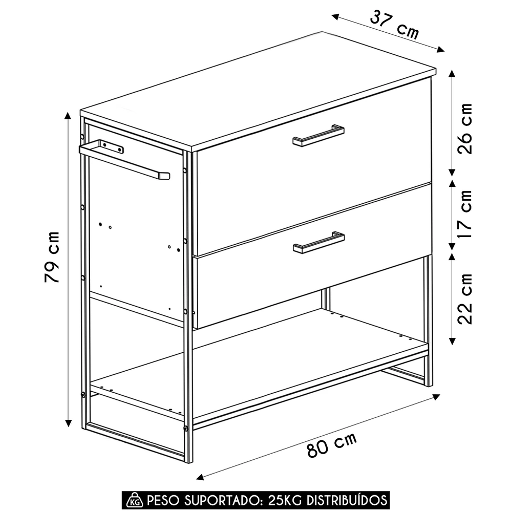 Gabinete de Banheiro 80cm Industrial Para Cuba Satto Mel Z54 - Mpozenato