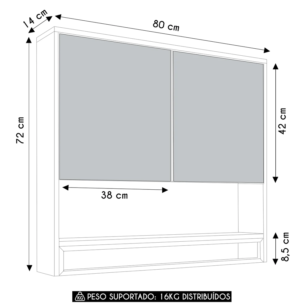 Armário de Banheiro Espelheira com 2 Portas Moscow Mel Z54 - Mpozenato
