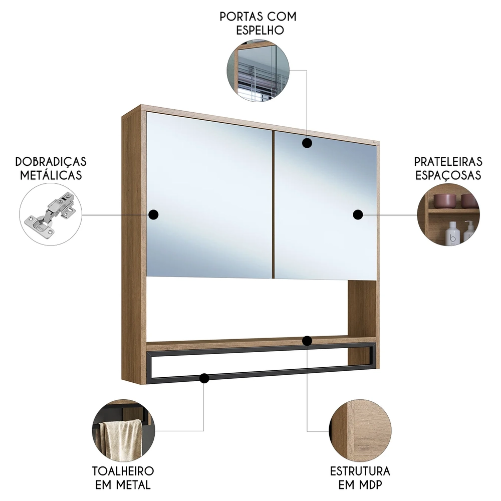 Armário de Banheiro Espelheira com 2 Portas Moscow Mel Z54 - Mpozenato