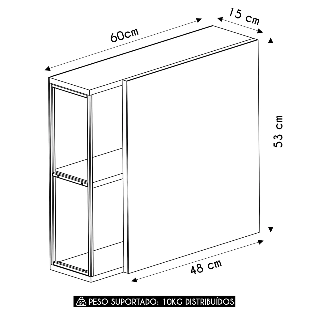 Armário de Banheiro Espelheira com 1 Porta Click Mel Z54 - Mpozenato