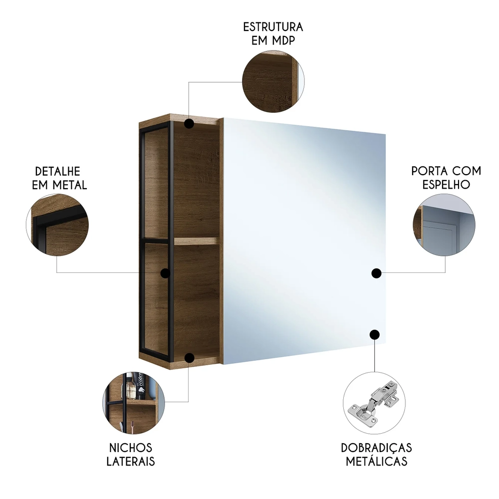 Armário de Banheiro Espelheira com 1 Porta Click Mel Z54 - Mpozenato