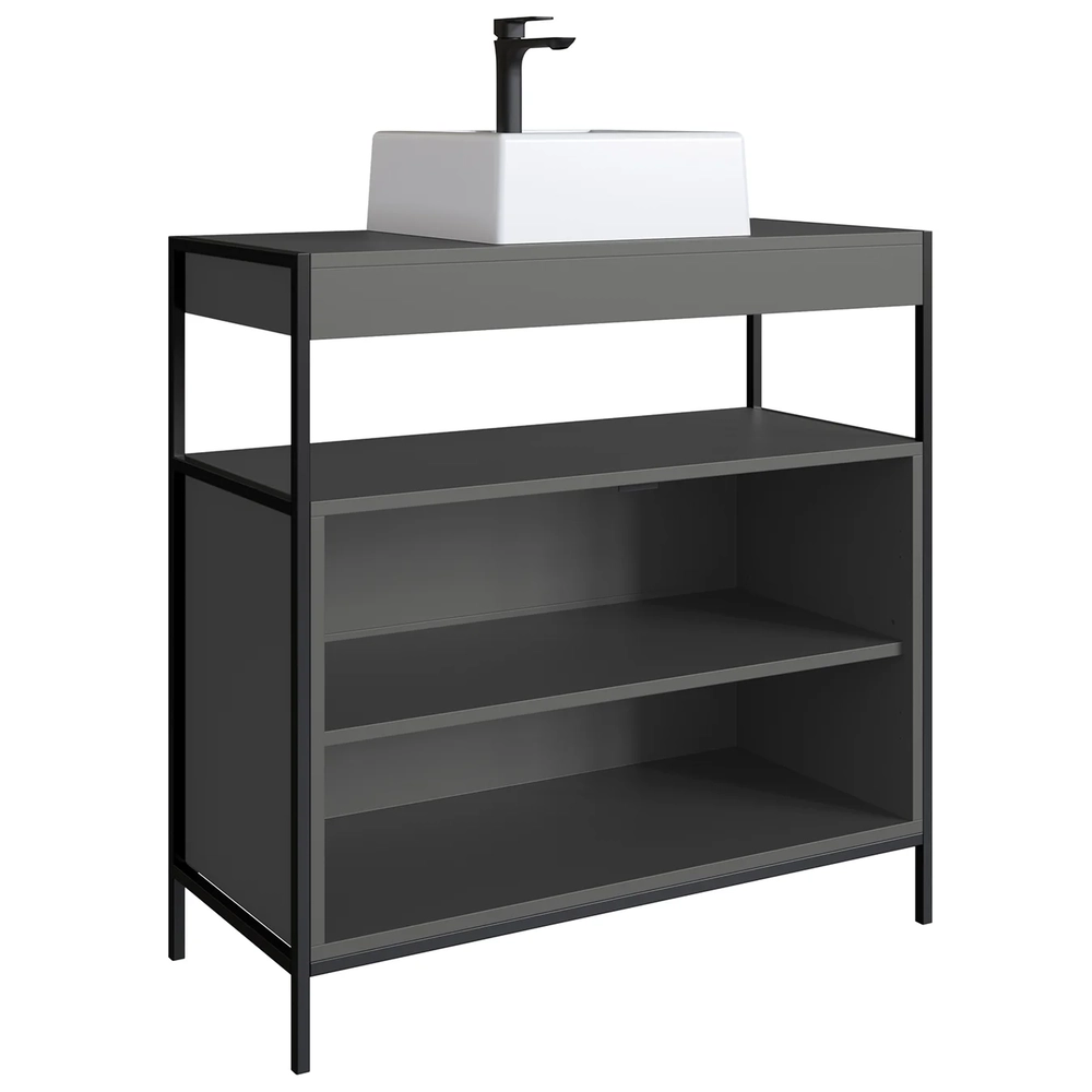 Gabinete de Banheiro 80cm Industrial com Cuba Liny Grafite Z54 - Mpozenato