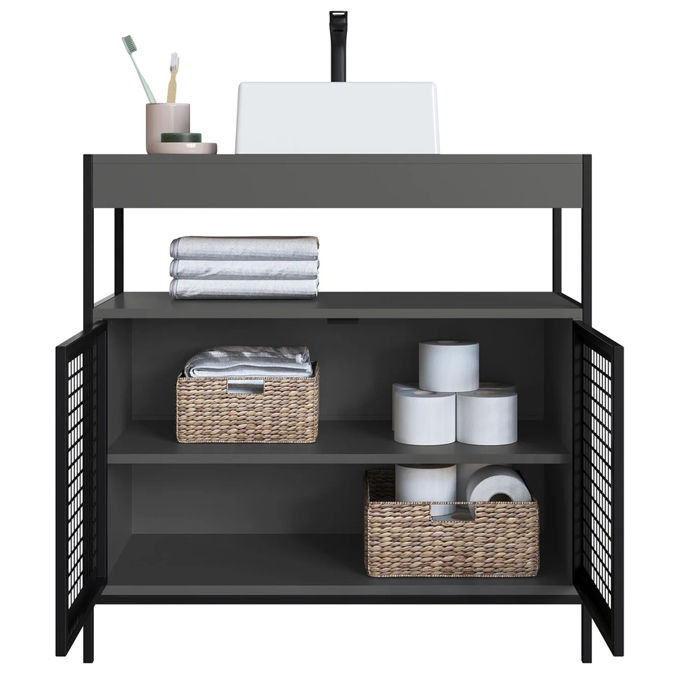 Gabinete de Banheiro 80cm Industrial com Cuba Liny Grafite Z54 - Mpozenato