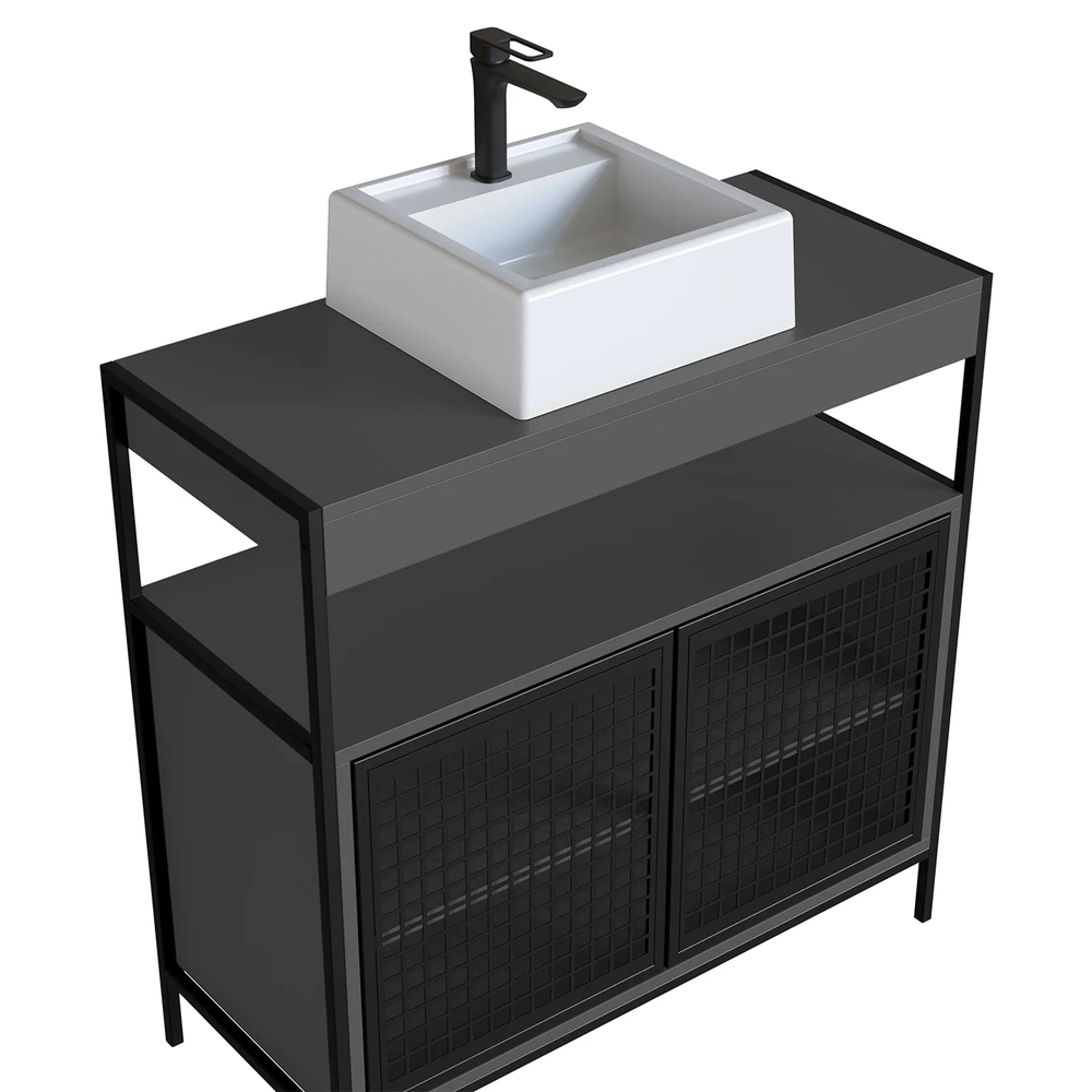 Gabinete de Banheiro 80cm Industrial com Cuba Liny Grafite Z54 - Mpozenato