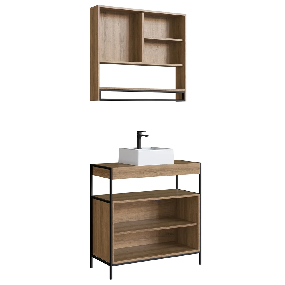 Gabinete Banheiro Liny Com Cuba e Espelheira Moscow Mel Z54 - Mpozenato