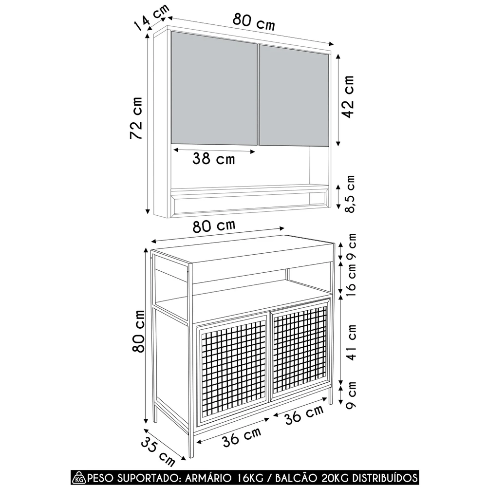 Gabinete Banheiro Liny Com Cuba e Espelheira Moscow Mel Z54 - Mpozenato