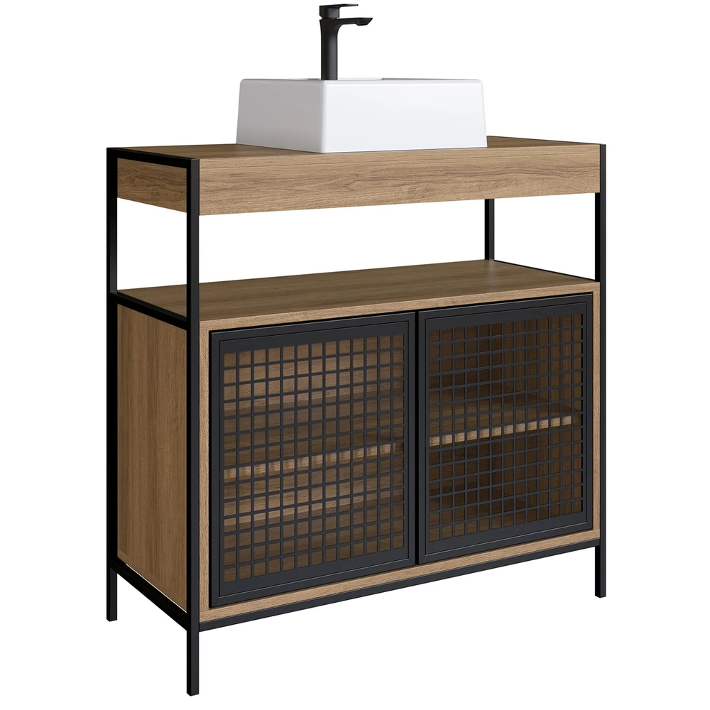 Gabinete Banheiro Liny Com Cuba e Espelheira Moscow Mel Z54 - Mpozenato