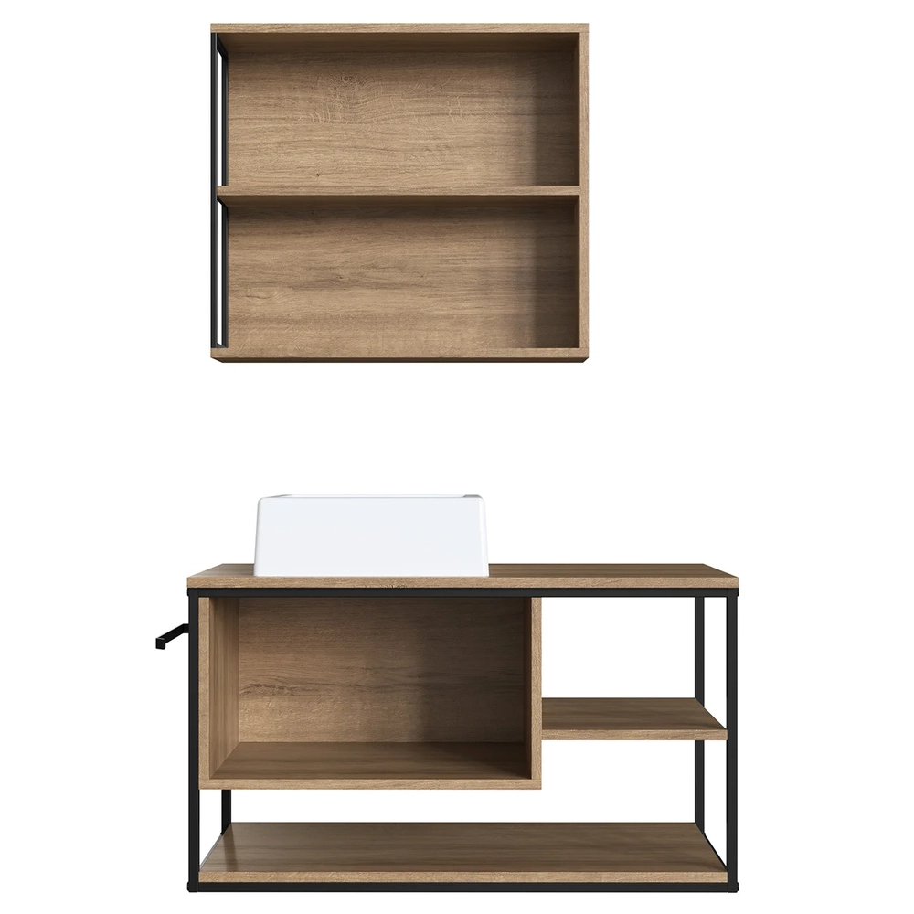 Gabinete Banheiro Yuri Com Cuba e Espelheira Click Mel Z54  - Mpozenato