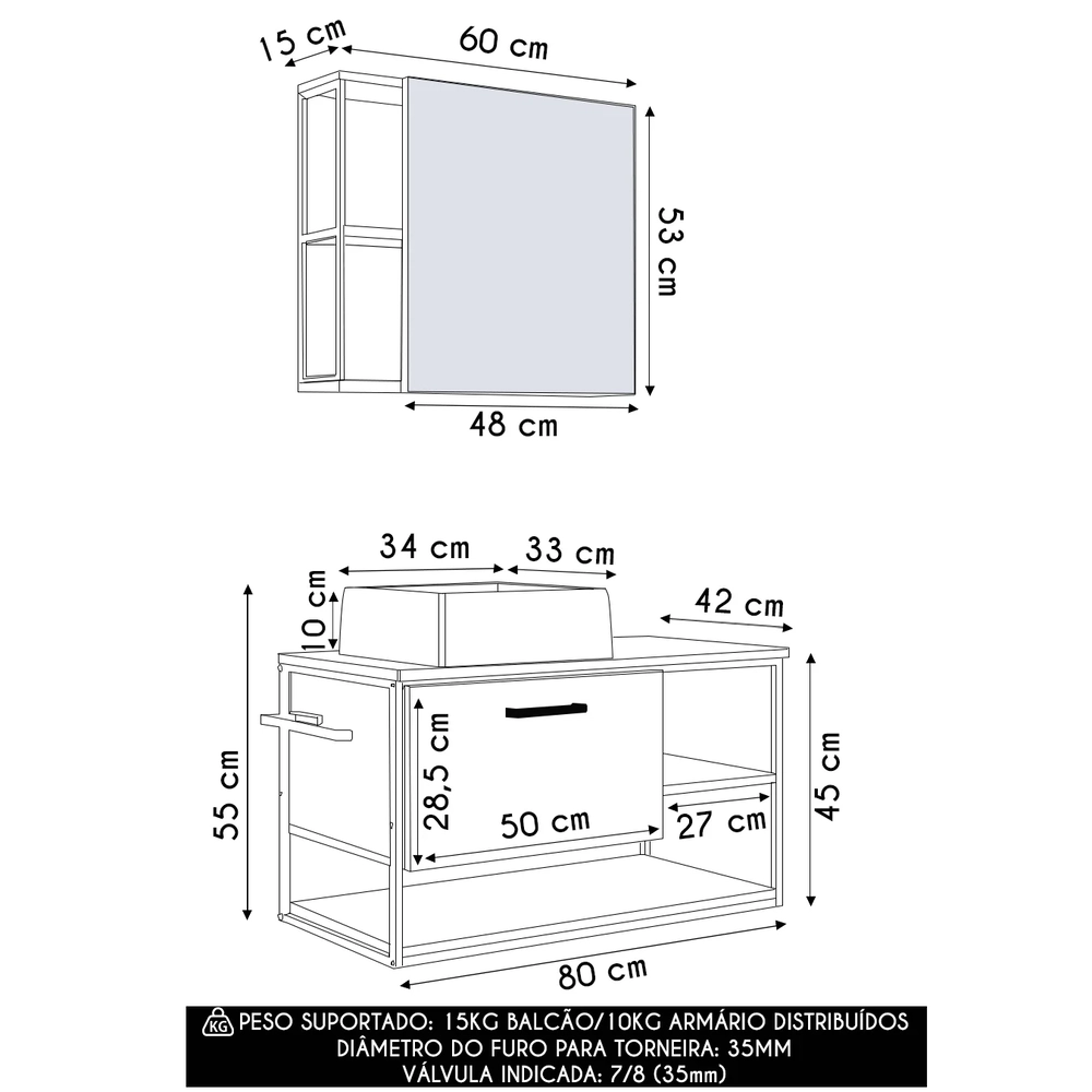 Gabinete Banheiro Yuri Com Cuba e Espelheira Click Mel Z54  - Mpozenato