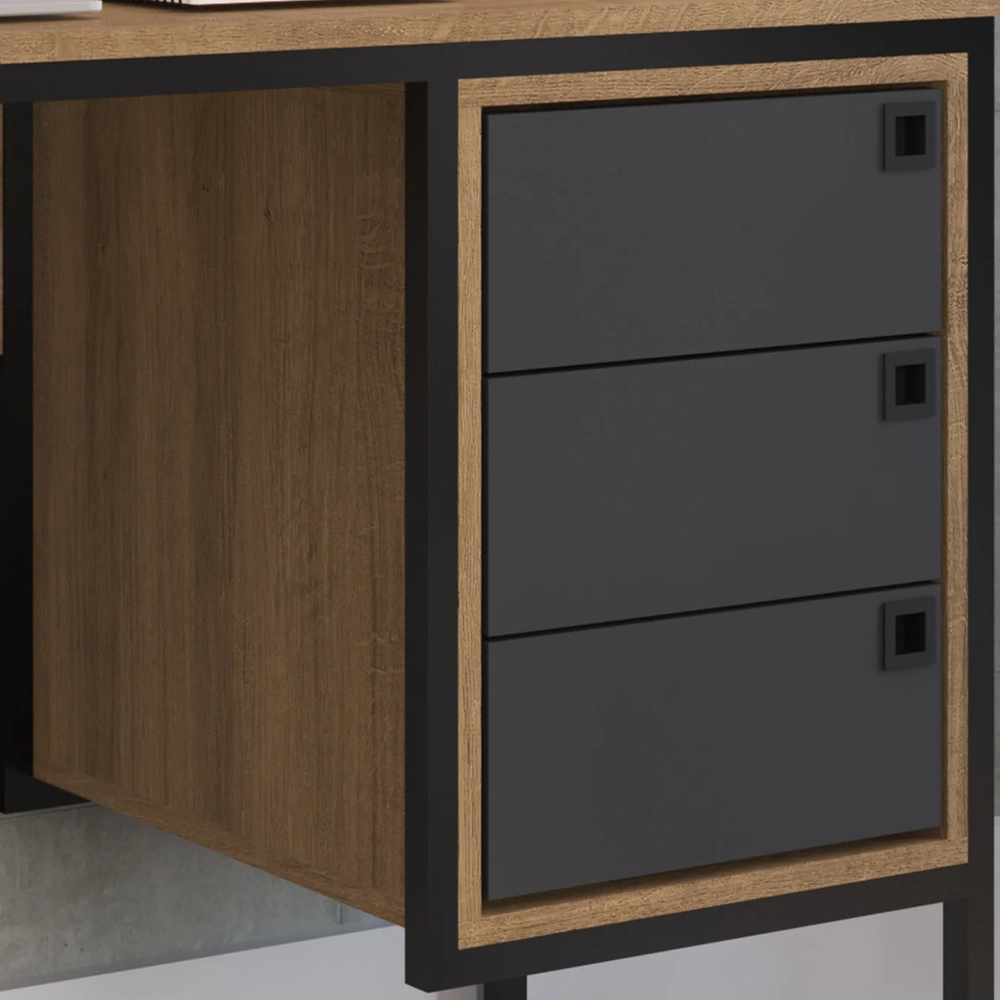 Mesa Escrivaninha Industrial 120cm 3 Gavetas Noa Grafite/Mel Z54 - Mpozenato