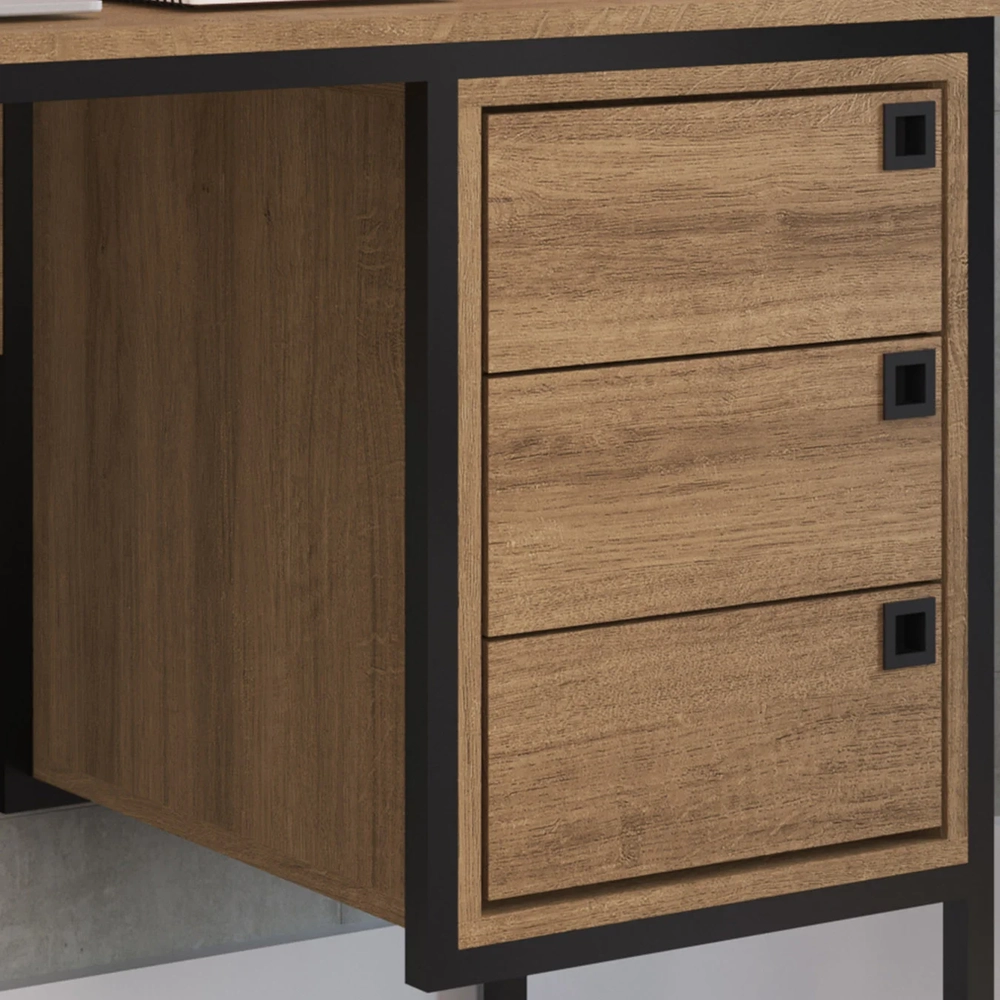 Mesa Escrivaninha Industrial 120cm 3 Gavetas Noa Mel Z54 - Mpozenato