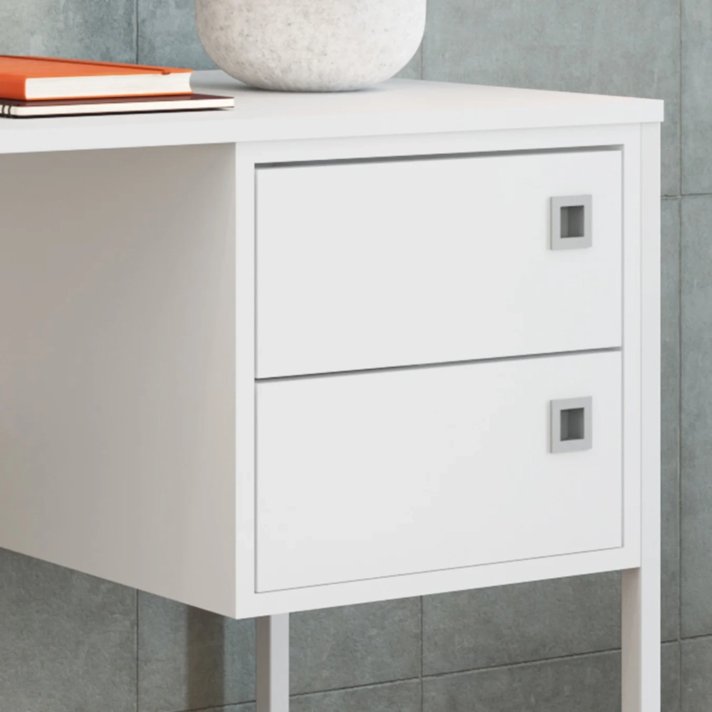 Mesa Escrivaninha Industrial 120cm 2 Gavetas Nubia Branco Z54 - Mpozenato