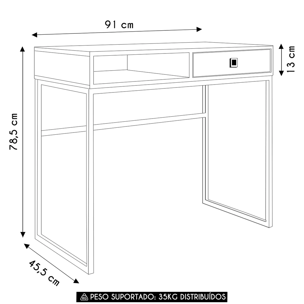Mesa Escrivaninha Industrial 90cm 1 Gaveta Ivis Mel Z54     - Mpozenato