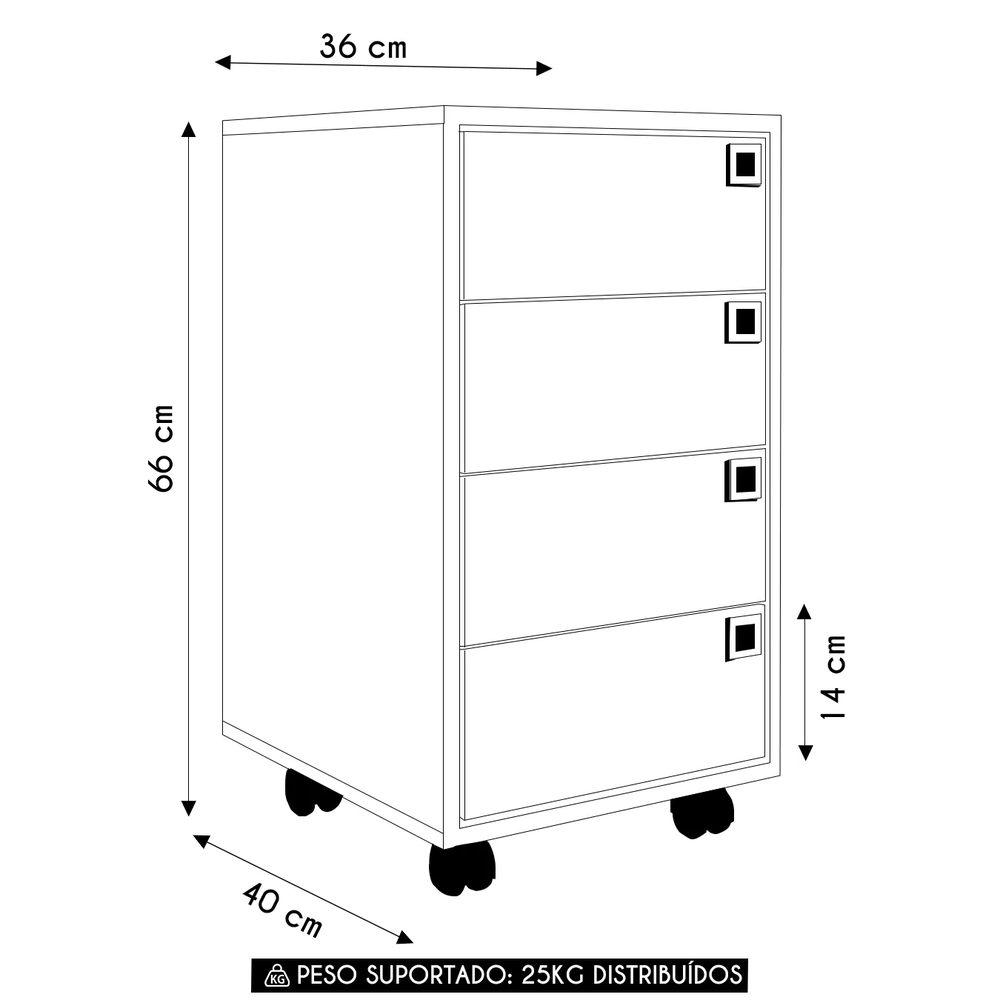 Gaveteiro Escritório 4 Gavetas com Rodízios Eden Grafite/Mel Z54 - Mpozenato