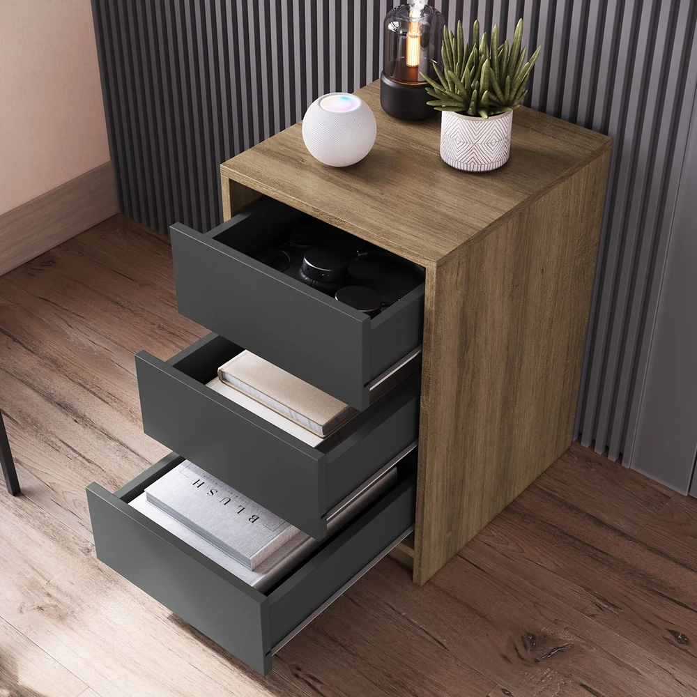 Gaveteiro Escritório Com 3 Gavetas Mirela Grafite/Mel Z54   - Mpozenato