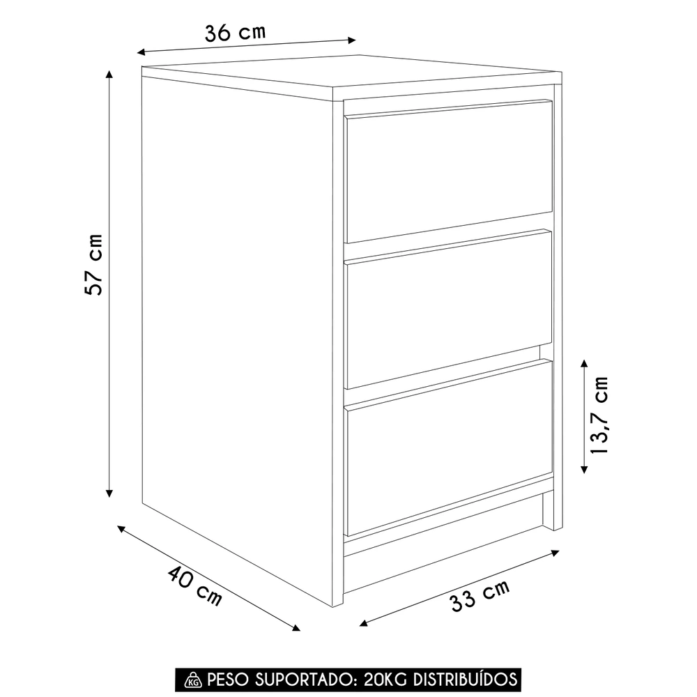 Gaveteiro Escritório Com 3 Gavetas Mirela Grafite/Mel Z54   - Mpozenato
