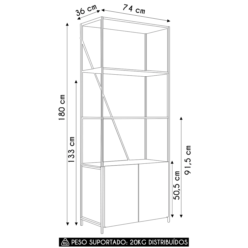 Estante Livreiro Multiuso Industrial 2 Portas Dani Preto Z54 - Mpozenato