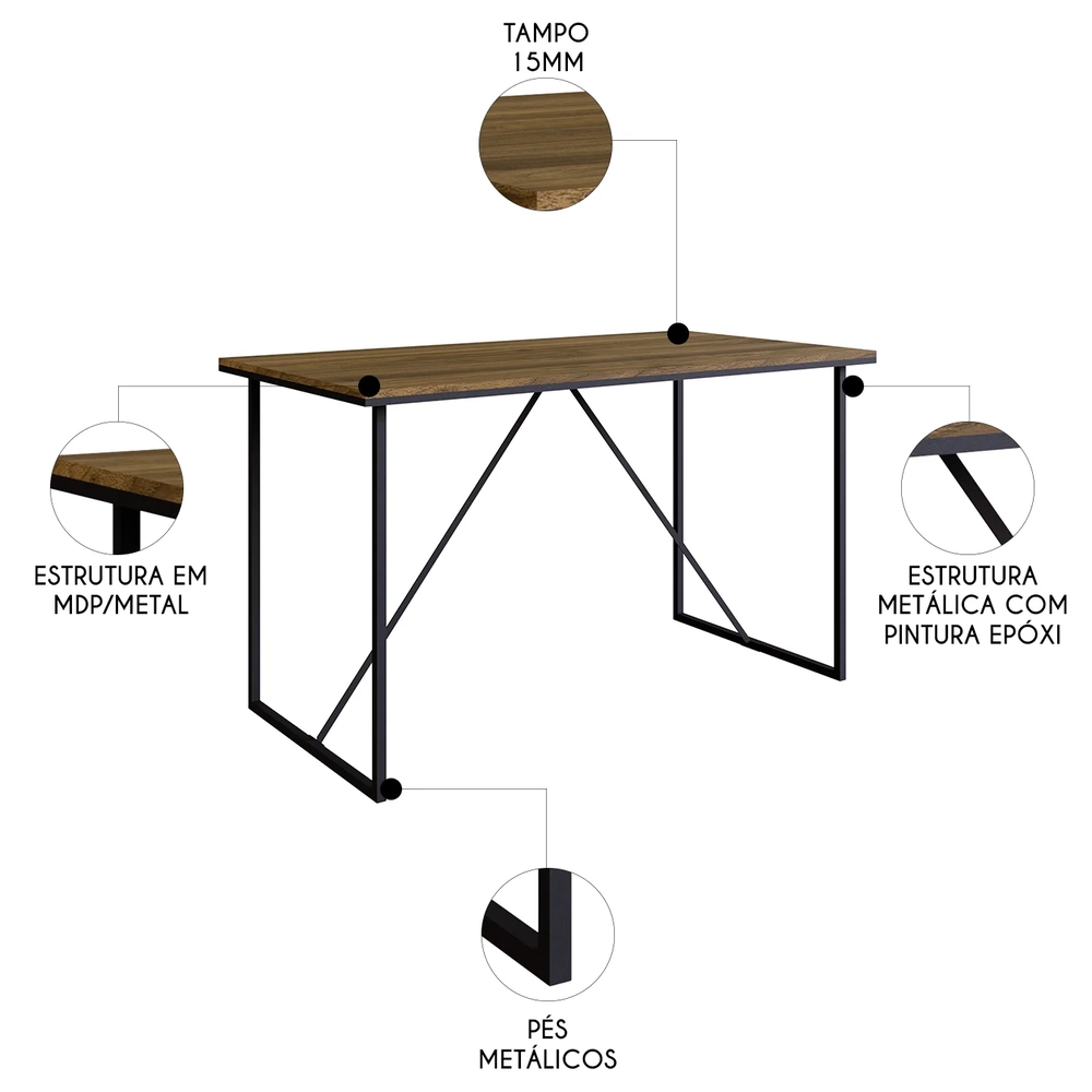 Mesa Escrivaninha Office 135cm Industrial Raven Noce Z54    - Mpozenato