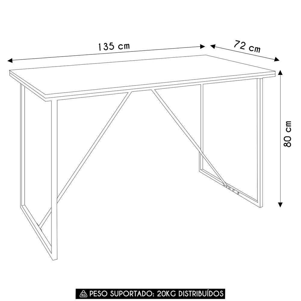 Mesa Escrivaninha Office 135cm Industrial Raven Noce Z54    - Mpozenato