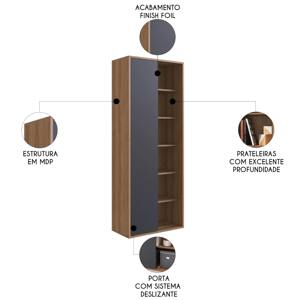 Estante Livreiro Multiuso 1 Porta Chelsy Grafite/Mel Z54    - Mpozenato
