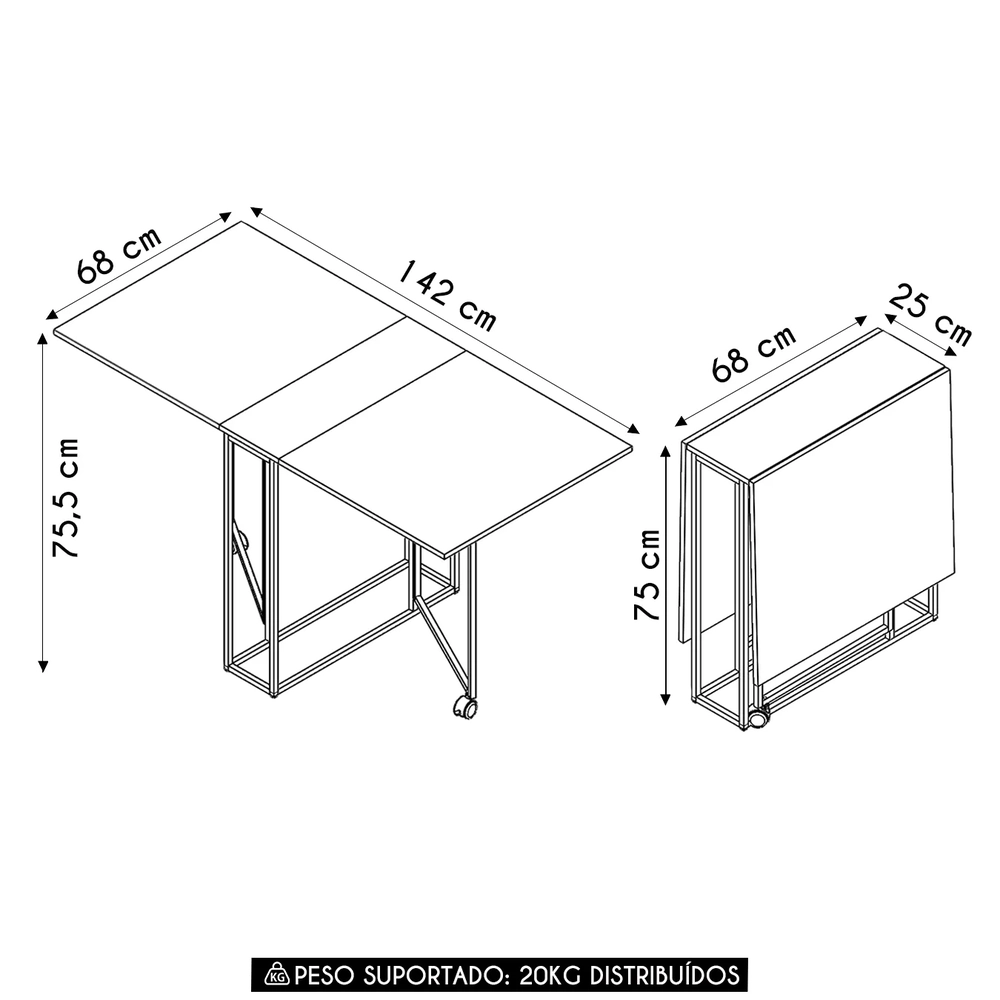 Mesa Escrivaninha 142cm Dobrável com Rodízios Naomi Mel Z54 - Mpozenato