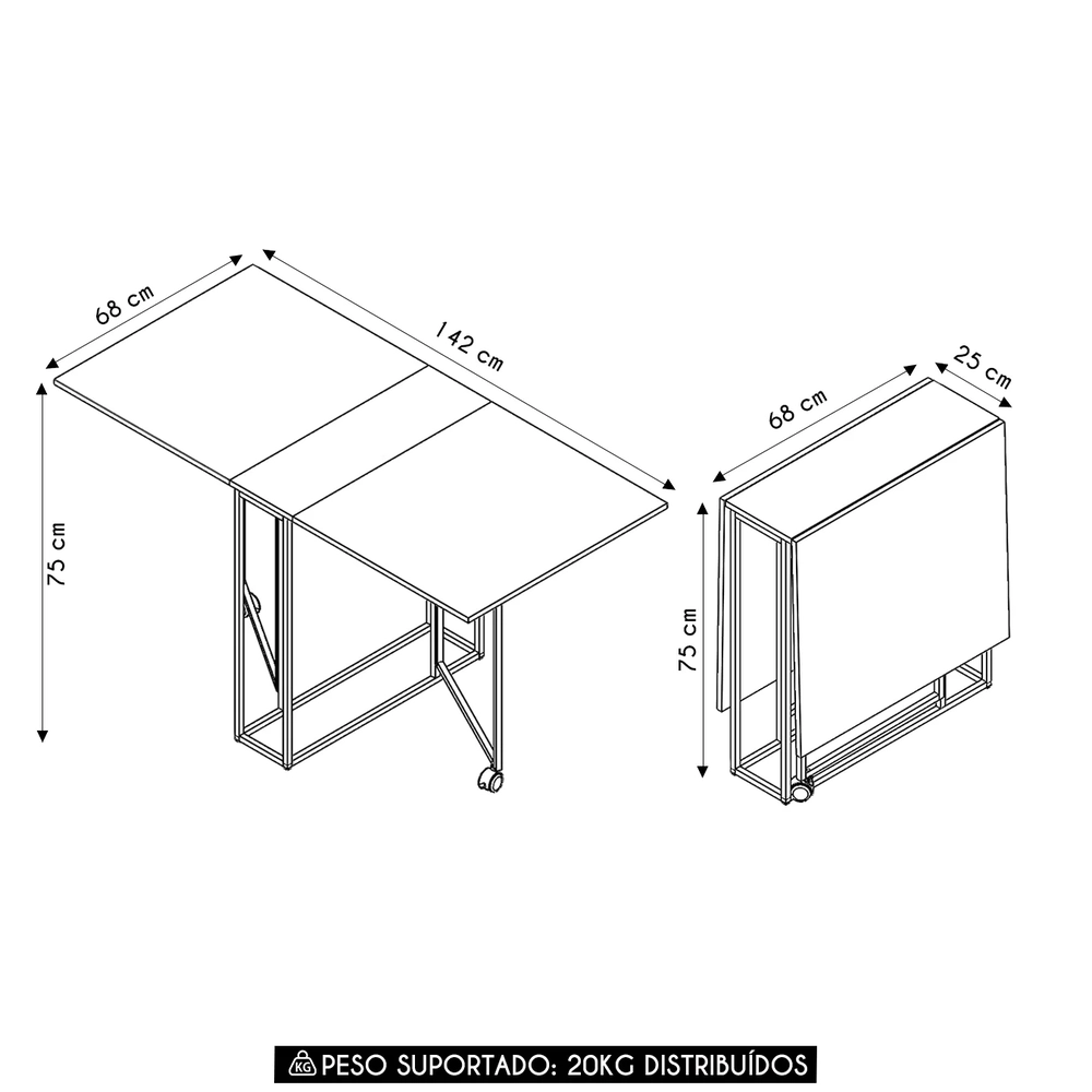 Mesa Industrial Para Cozinha 142cm Dobrável Naomi Preto Z54 - Mpozenato